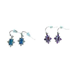 Bomb Party BP Drop Dangle Earrings - Lot of 2 Pair - Purple Blue CZs